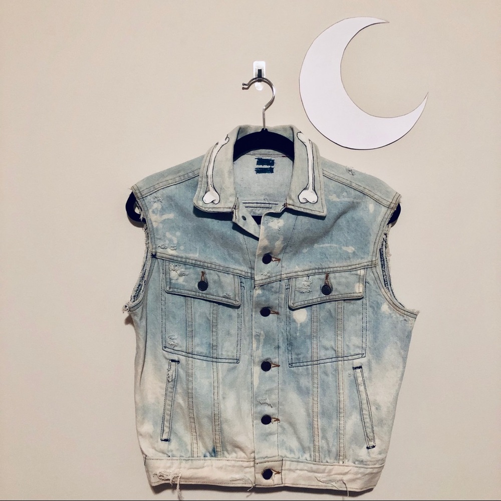 🦴 Hand Dyed & Painted Denim Vest w/ BONES 🦴